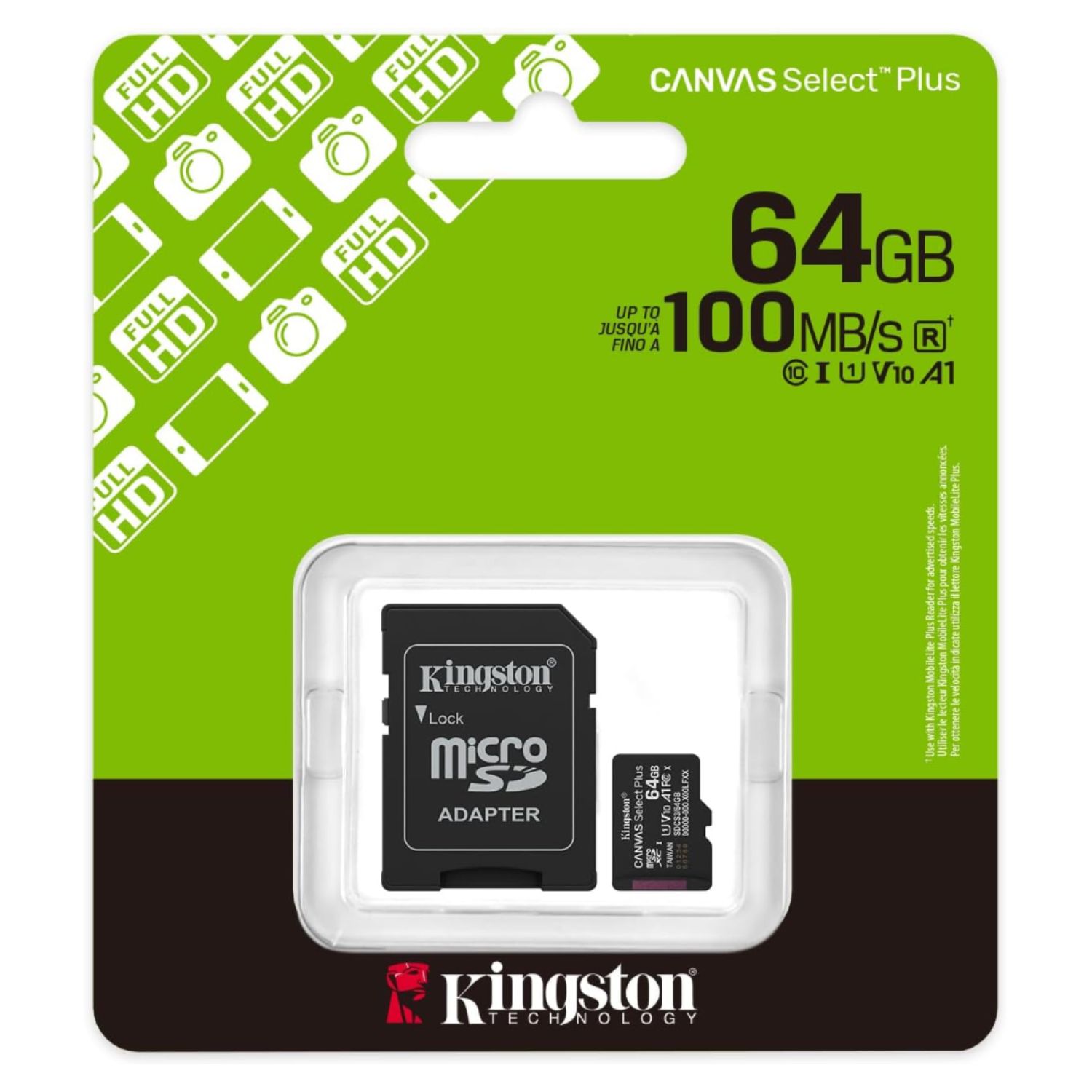 Kingston Canvas Select Plus Scheda microSDXC 64GB Classe 10 UHS-I U3 A1