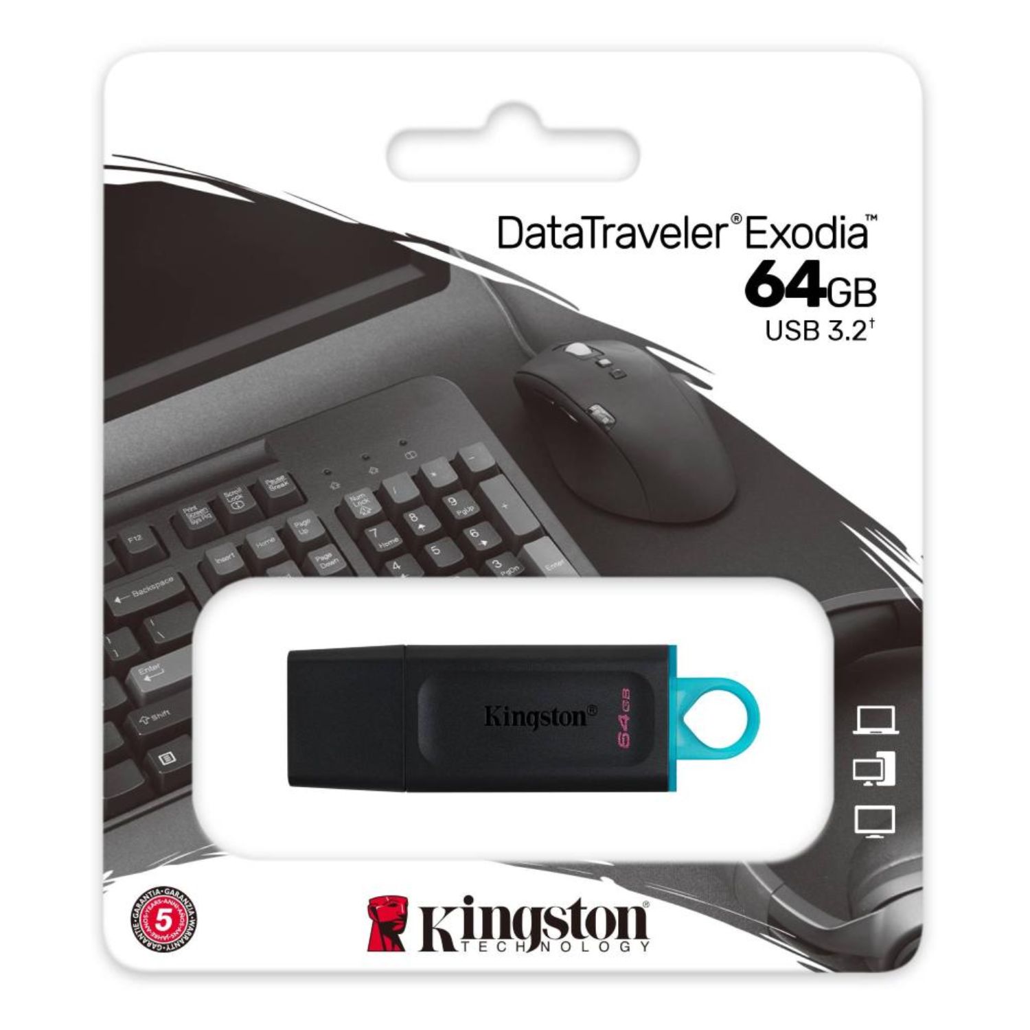Kingston DataTraveler Exodia USB 3.2 Gen 1 Flash Drive 64GB con Anello Portachiavi