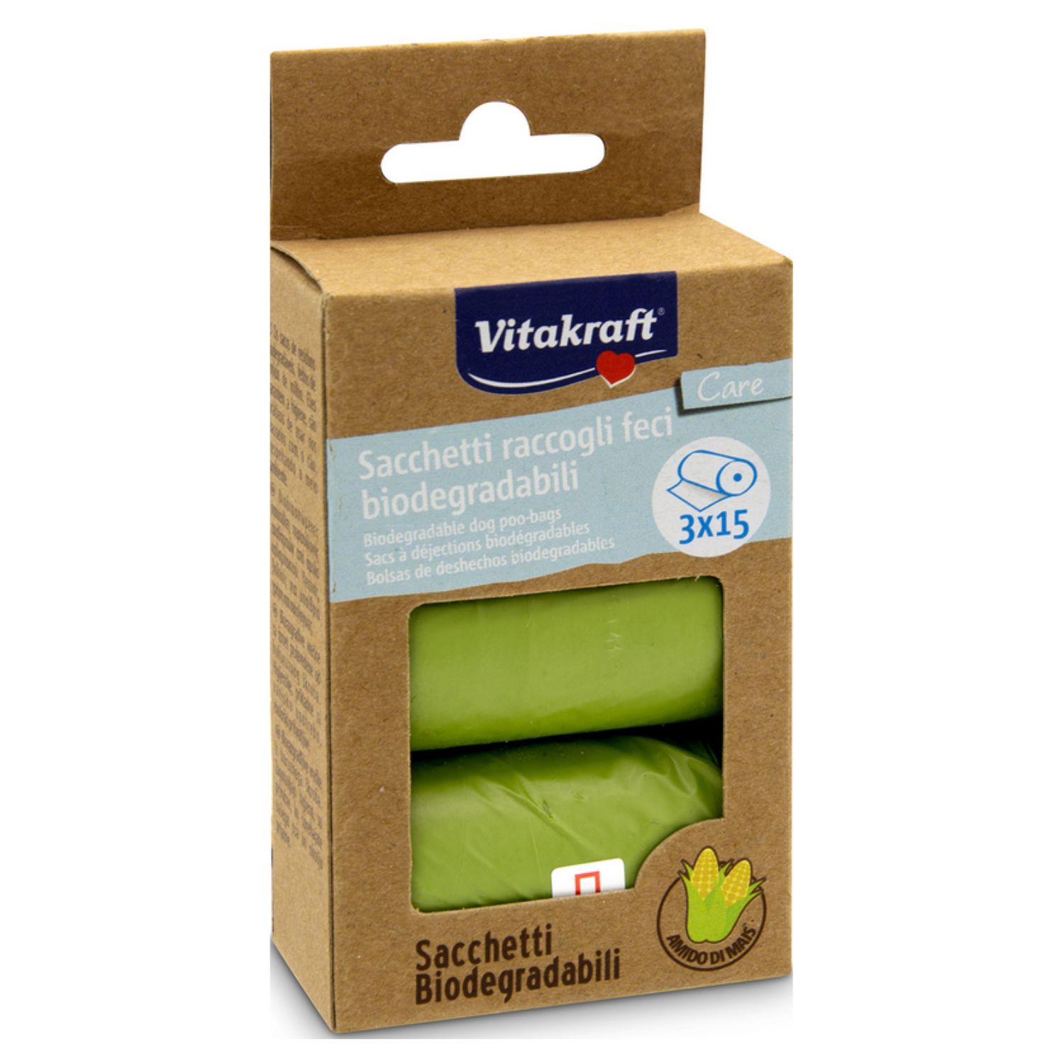 Vitakraft Dog Sacchetti Raccolta Feci Biodegradabili 3 Rotoli Da 15 Sacchetti Verdi