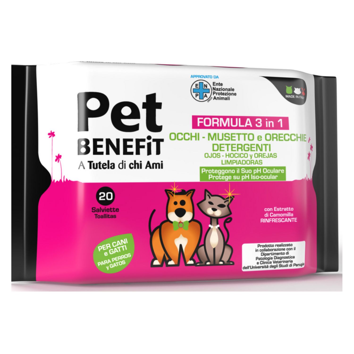 Salviette Detergenti Pet Benefit Occhi Musetto E Orecchie Cani E Gatti 20 Pezzi