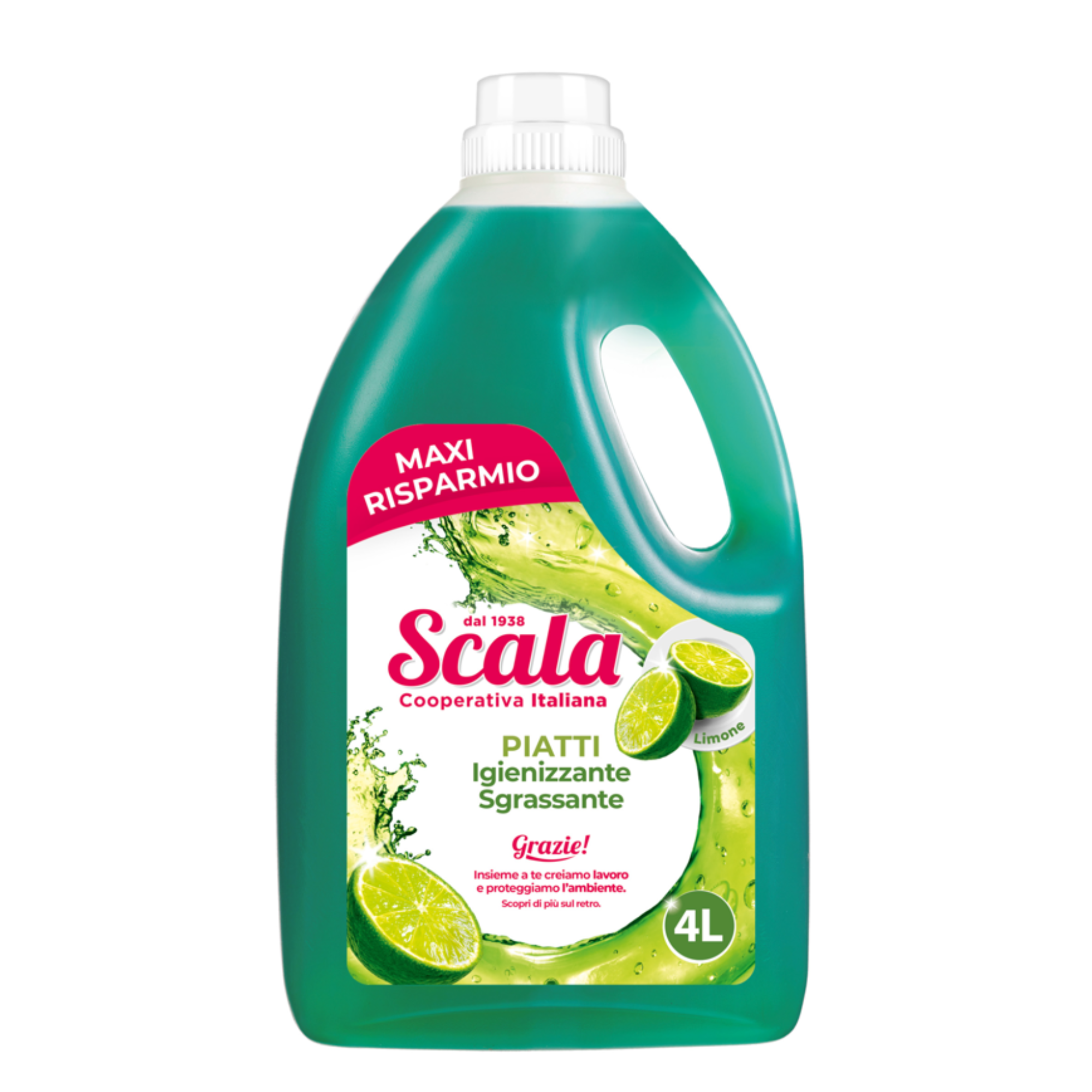 Detersivo Piatti Igienizzante Sgrassante Limone 4 Litri Scala