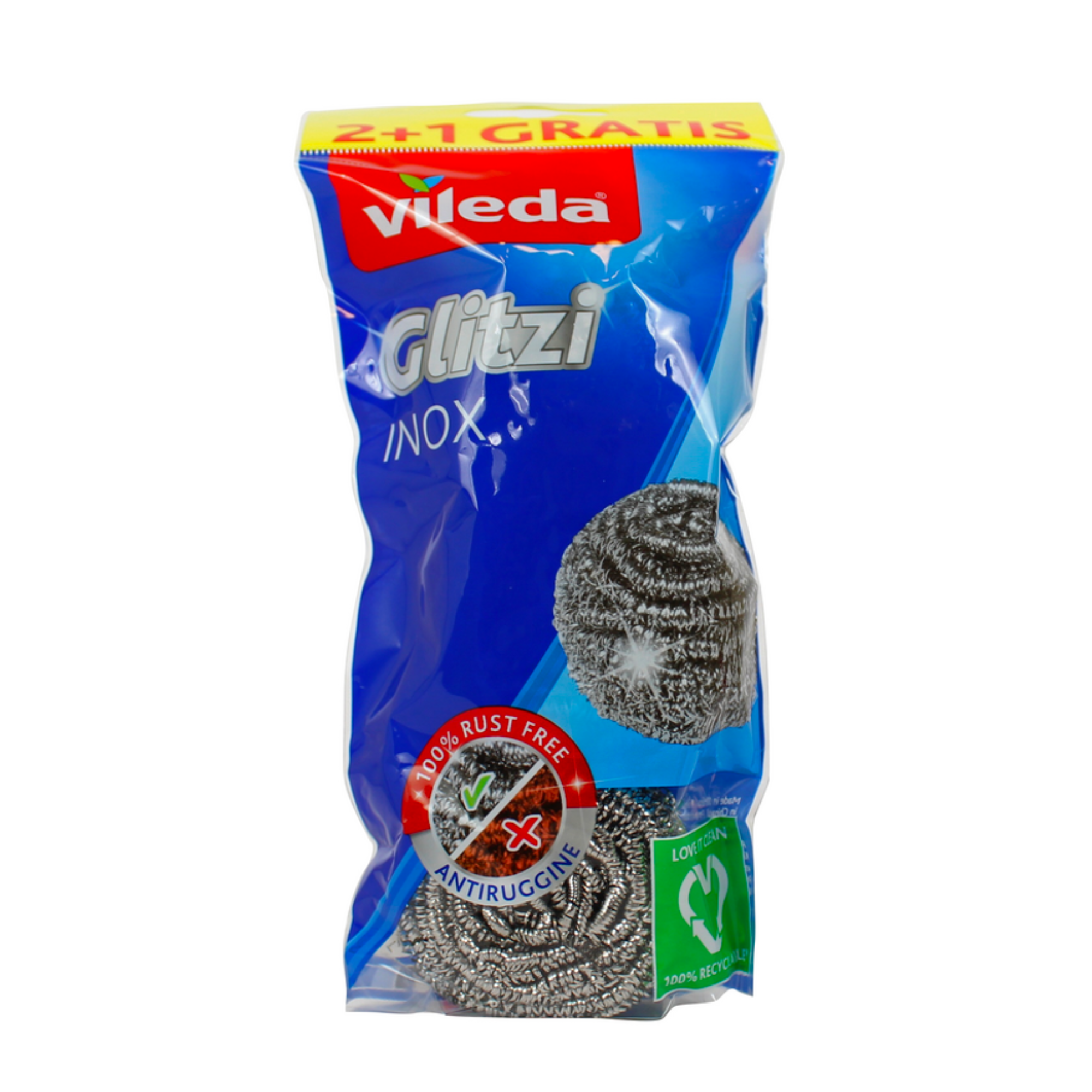 Spugna Acciaio Glitzi Inox Antiruggine Vileda 2+1 