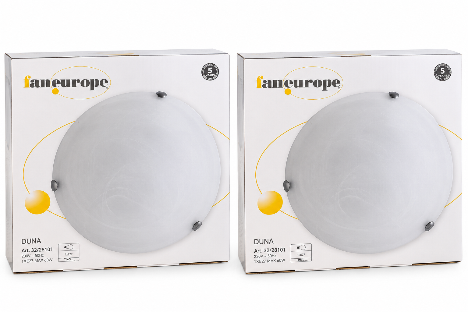 2xFan Europe Duna Plafoniera Ø30 cm in Vetro Bianco E27 