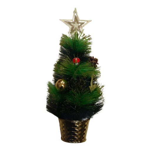 Albero Di Natale Decorato Con Stella Oro In Vaso 45 Cm