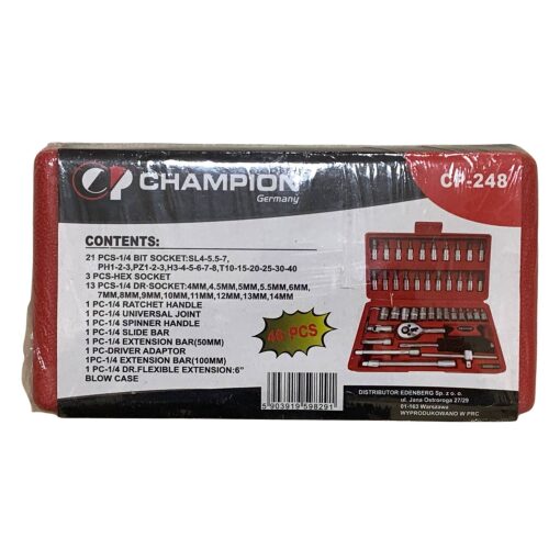 Set Bussole E Inserti Cr-V Champion 46 Pezzi Attacco 1/4"