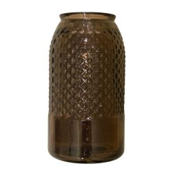 Vaso Decorativo In Vetro Fumé Marrone Con Lavorazione Rilievo