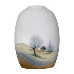 Vaso Decorativo In Ceramica Bianca Con Paesaggio Dipinto