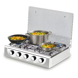 Fornellone A Gas 5 Fuochi Con Coperchio In Cristallo Temperato Staylux