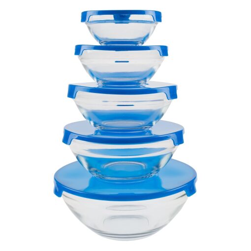 Set 10 Pezzi Ciotole In Vetro Con Coperchio Mastrobianco - blu