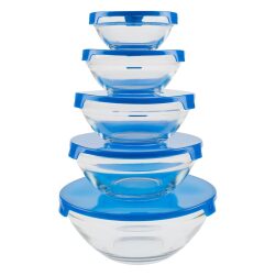 Set 10 Pezzi Ciotole In Vetro Con Coperchio Mastrobianco - blu