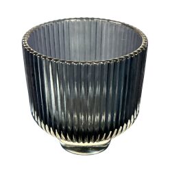 Brigitte Home Set 4 Portacandele In Vetro Rigato Fumé