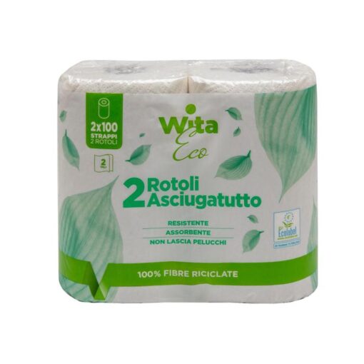 Carta Asciugatutto 100% Fibre Riciclate Wita Eco 2 Rotoli 100 Strappi