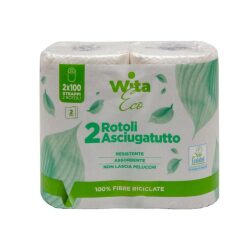 Carta Asciugatutto 100% Fibre Riciclate Wita Eco 2 Rotoli 100 Strappi