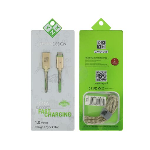 Cavo USB A A Lightning OXYN Design Fast Charging Gold 1m