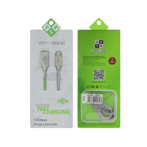 Cavo USB A A Lightning OXYN Design Fast Charging Silver 1m