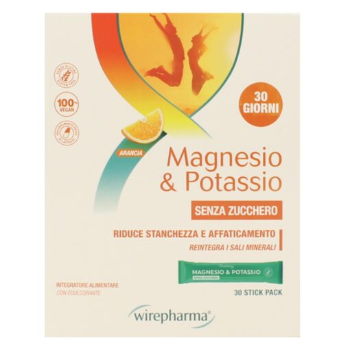 Wirepharma Magnesio & Potassio Gusto Arancia 30 Sticks Integratore Alimentare