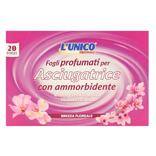 Fogli Profumati Per Asciugatrice Con Ammorbidente Brezza Floreale L’Unico 20 Fogli